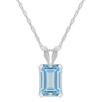 Glistening Jewels 10k Gold 7x5mm Emerald Cut Aquamarine Pendant Necklace In Multi