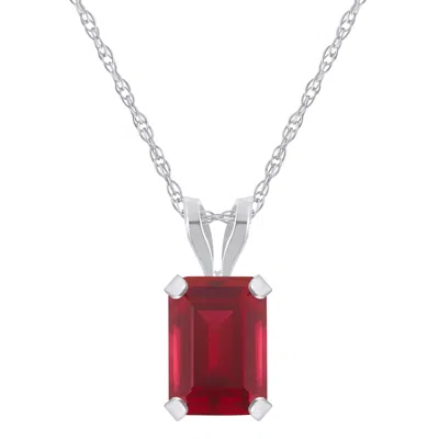 Glistening Jewels 10k Gold 7x5mm Emerald Cut Created Ruby Pendant Necklace In Multi
