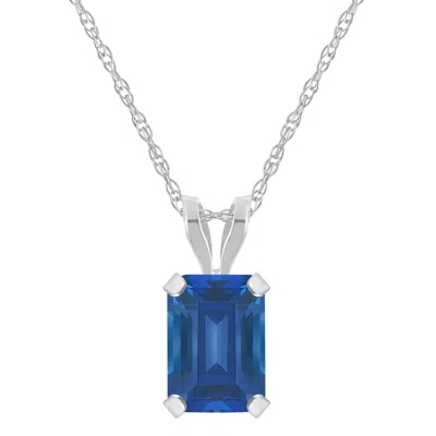 Glistening Jewels 10k Gold 7x5mm Emerald Cut Created Sapphire Pendant Necklace In Multi