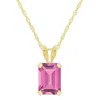 Glistening Jewels 10k Gold 7x5mm Emerald Cut Pink Topaz Pendant Necklace In Brown