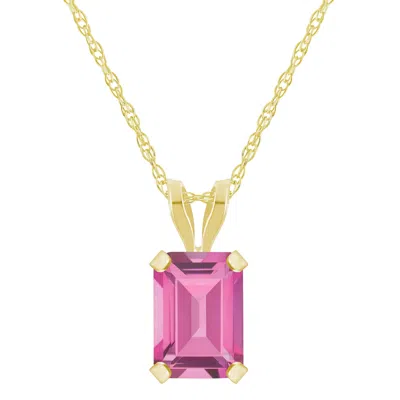 Glistening Jewels 10k Gold 7x5mm Emerald Cut Pink Topaz Pendant Necklace In Brown