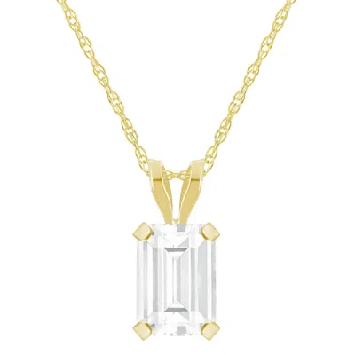 Glistening Jewels 10k Gold 7x5mm Emerald Cut White Topaz Pendant Necklace In Multi