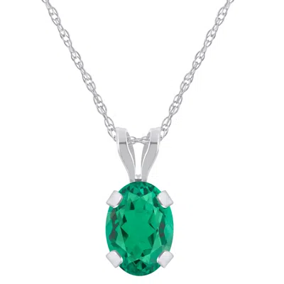 Glistening Jewels 10k Gold 7x5mm Oval Created Emerald Pendant Necklace In Multi