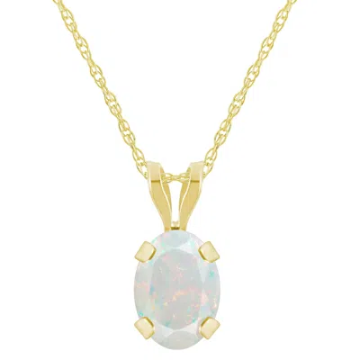 Glistening Jewels 10k Gold 7x5mm Oval Created Opal Pendant Necklace In Multi