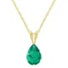 Glistening Jewels 10k Gold 7x5mm Pear Shape Created Emerald Pendant Necklace In Multi