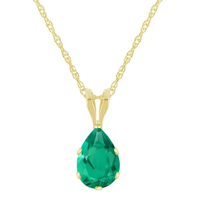 Glistening Jewels 10k Gold 7x5mm Pear Shape Created Emerald Pendant Necklace In Multi