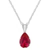 Glistening Jewels 10k Gold 7x5mm Pear Shape Created Ruby Pendant Necklace In Multi