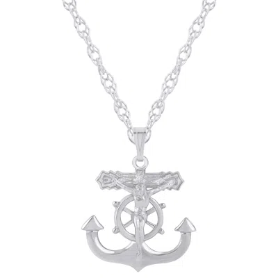 Glistening Jewels Sterling Silver Anchor Crucifix Pendant Necklace In Multi