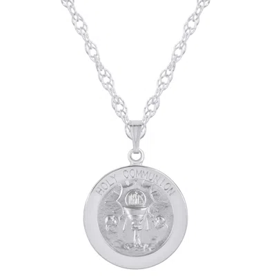 Glistening Jewels Sterling Silver Holy Communion Medallion Pendant Necklace In Multi