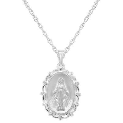 Glistening Jewels Sterling Silver Miraculous Mary Oval Medallion Pendant Necklace In Metallic