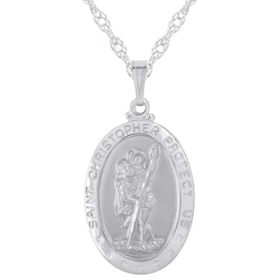 Glistening Jewels Sterling Silver Saint Christopher Oval Medallion Pendant Necklace In Multi