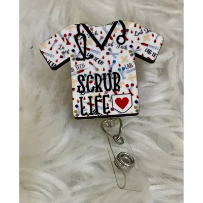 Glitter And Glue 4 You Medical Scrub Acrylic Reel Badge Holder In Phlebotomist