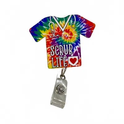 Glitter And Glue 4 You Scrub Life Acrylic Badge Reel Holder In Tie Dye In Multi