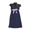 Glitter Gear Solid Strapless Dress In Navy Blue, Red & White In Multi