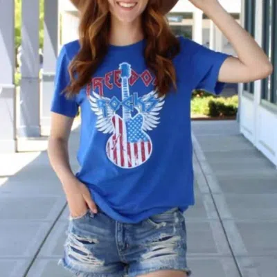 Glittering South Freedom Rocks Guitar Graphic Tee In Blue In Multi
