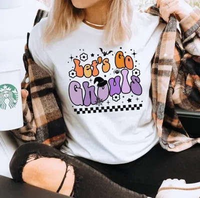 Glittering South Lets Go Ghouls Halloween Tee In Ivory In White