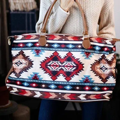Glittering South Women's Aztec Print Accents Weekender Bag In Brown In Multi