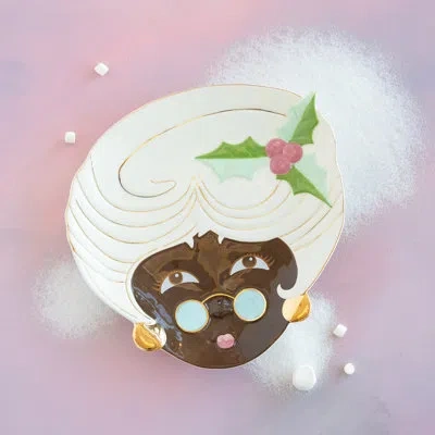 Glitterville Black Mrs Papa Noel Platter In White,pink,blue,gold,green,red