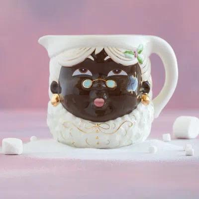 Glitterville Black Mrs Papa Pitcher, Ceramic, 9.75" In Black;pink;gold