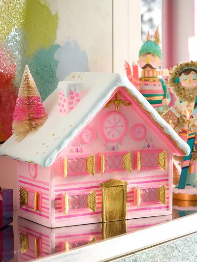 Glitterville Chalet Tabletop Decoration In Pink