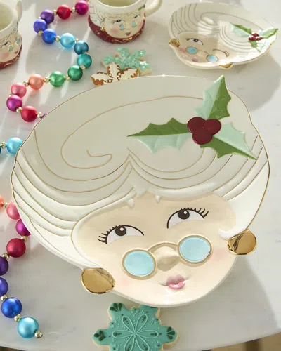 Glitterville Mrs. Papa Noel Ceramic Platter, Red