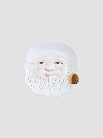 Glitterville Papa Noel Ceramic Cookie Platter In White
