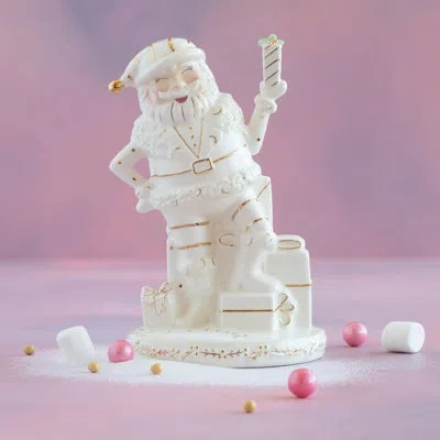 Glitterville Papa Noel Figure, Ceramic, 12" In White,gold