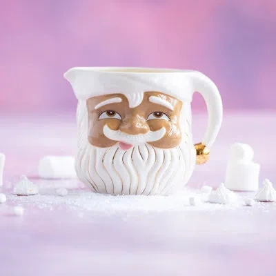 Glitterville Papa Noel Pink Pitcher, Ceramic, 9.75" In Pink,tan,gold