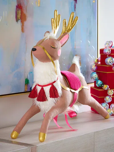 Glitterville Papa Noel's Reindeer Tabletop Figure In Multi