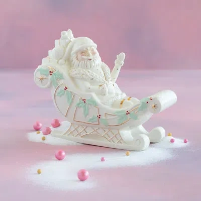 Glitterville Papa Noel W/sleigh, Ceramic, 14" In White,gold,blue