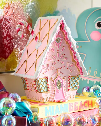 Glitterville Rainbow Gingerbread House Christmas Decoration, Light Pink