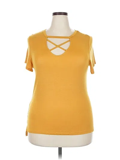 Pre-owned Glitz Short Sleeve Top Yellow Keyhole Neckline Tops