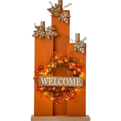 Glitzhom 30"h Fall Lighted Wooden Pumpkin Decor With Timer In Orange