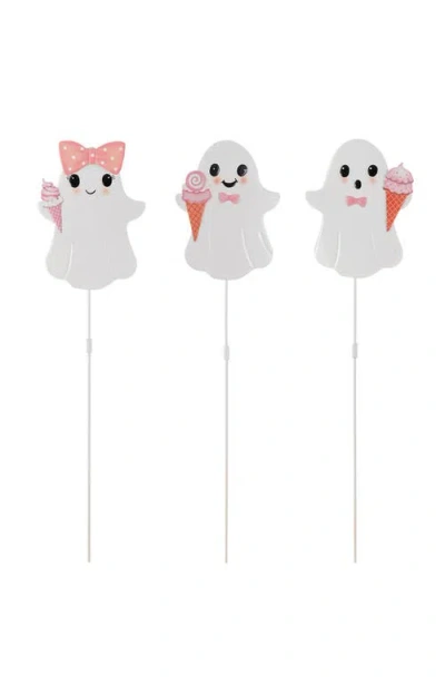 Glitzhom Halloween Metal Ghosts Set Yard Stakes In White