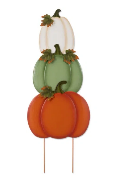 Glitzhom Set Of 3 Fall Stacked Pumpkin Yard Stakes In Multi