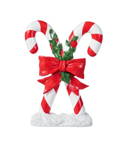 Glitzhome 10" Resin Christmas Candy Cane Table Decor In Multi