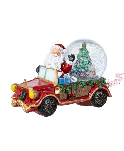 Glitzhome 100mm Lighted Resin Christmas Musical Snowflakes Santa Car Water Globe In Multi