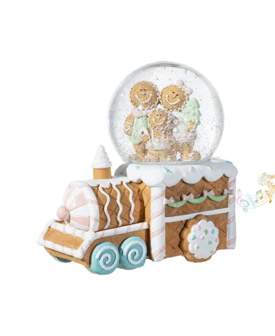 Glitzhome 100mm Resin Christmas Musical Snowflakes Gingerbread Family Train Water Globe In Multi