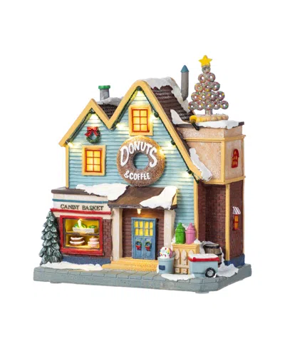 Glitzhome 10.25" Lighted Resin Christmas Donuts Coffee Shop Village In Multi