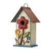 Glitzhome 10.25in Distressed Solid Wood Bird House In White