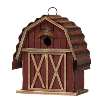 Glitzhome 10.25in Rustic Solid Wood Barn Bird House In Brown