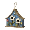 Glitzhome 10.5" Distressed Solid Wood Wide Bird House In Blue