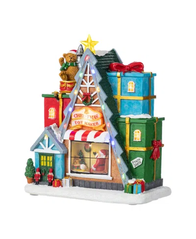 Glitzhome 10.75" Lighted Resin Christmas Toy Market Village In Multi