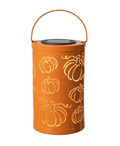 Glitzhome 10.75"h Fall Metal Pumpkin Solar Powered Led Lantern In Multi