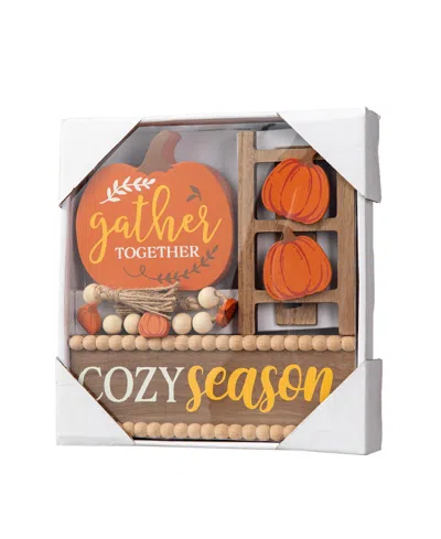 Glitzhome 10.75"l Set Of 4 Fall Wooden Word Signs Tiered Tray Table Decor In Multi