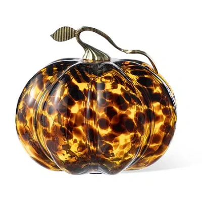Glitzhome 10"d Amber Dots Glass Pumpkin Thanksgiving Tabletop Decor In Animal Print