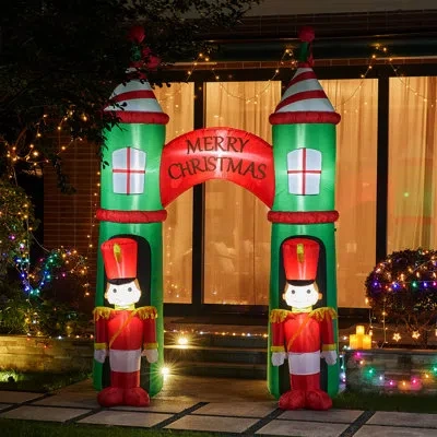 Glitzhome 10ft Christmas Lighted Inflatable Arch Gate With Soldiers Décor In White,red,green,yellow