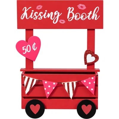 Glitzhome 10"h Valentine's Wooden Kissing Booth Table Decor In Red