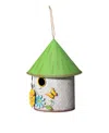 Glitzhome 11" H Stylish Distressed Metal Cottage Decorative Birdhouse With A Cluster Of 3d Flowers And Butterf In Multi