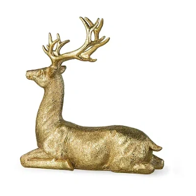 Glitzhome 11" Resin Lying Reindeer Christmas Tabletop Decor In Brown